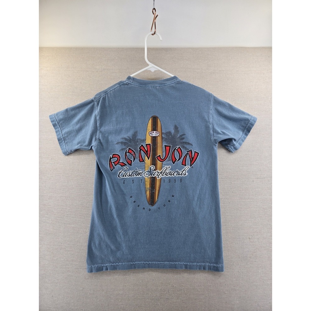 Ron Jon Surf Shop T-Shirt Men's Small Blue Crew Neck Cotton Graphic Grand Turk